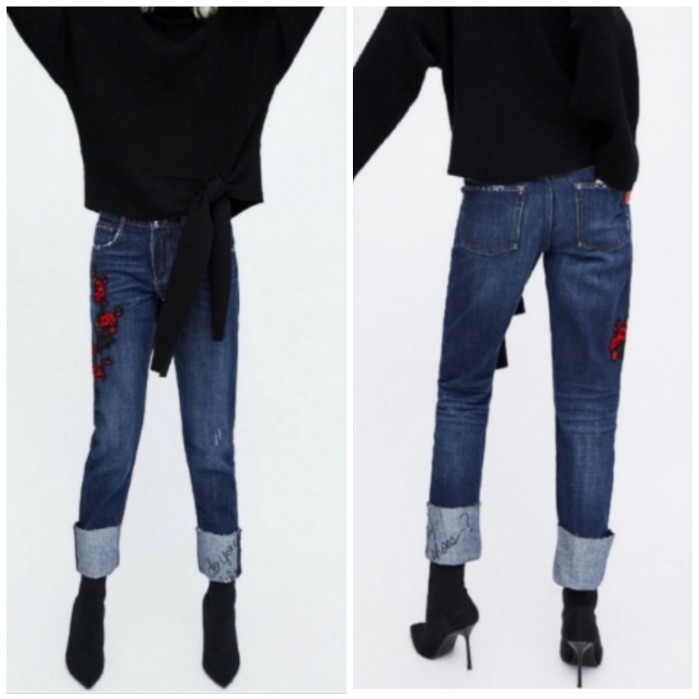 NEW Zara Trafaluc Distressed Cigarette Jeans